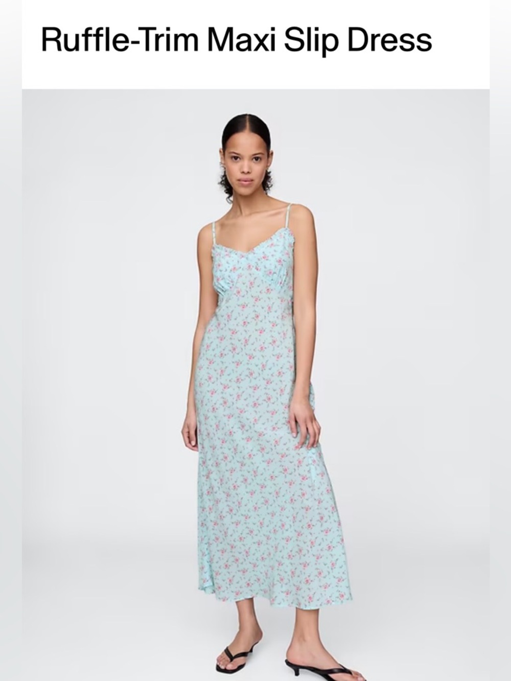 GAP Light Blue Floral Maxi Slip Dress with Pink Print
